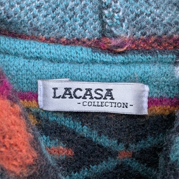 Vintage Y2K Lacasa Hoodie Women Blue Aztec Print Casual Long Sleeve Winter Boho - Picture 2 of 6